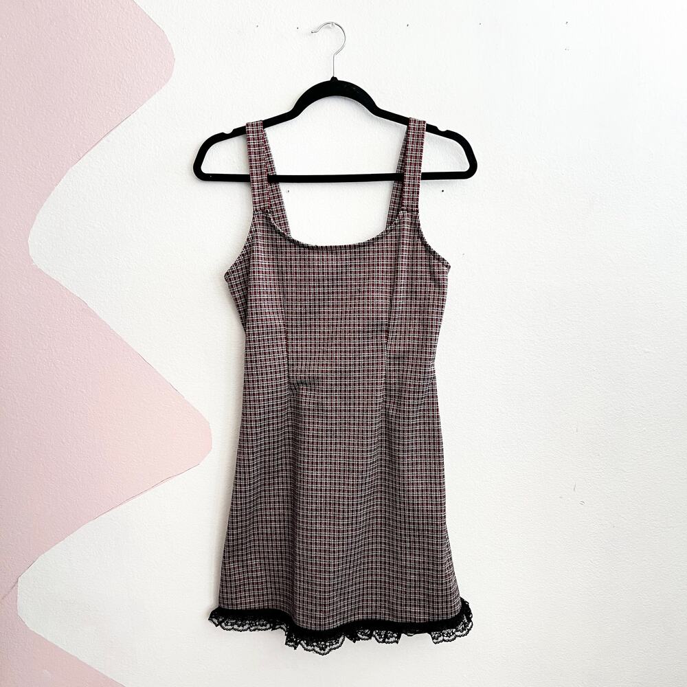 Red Plaid Lace Dress Coquette Soft Girl Romantic Holiday Christmas Small